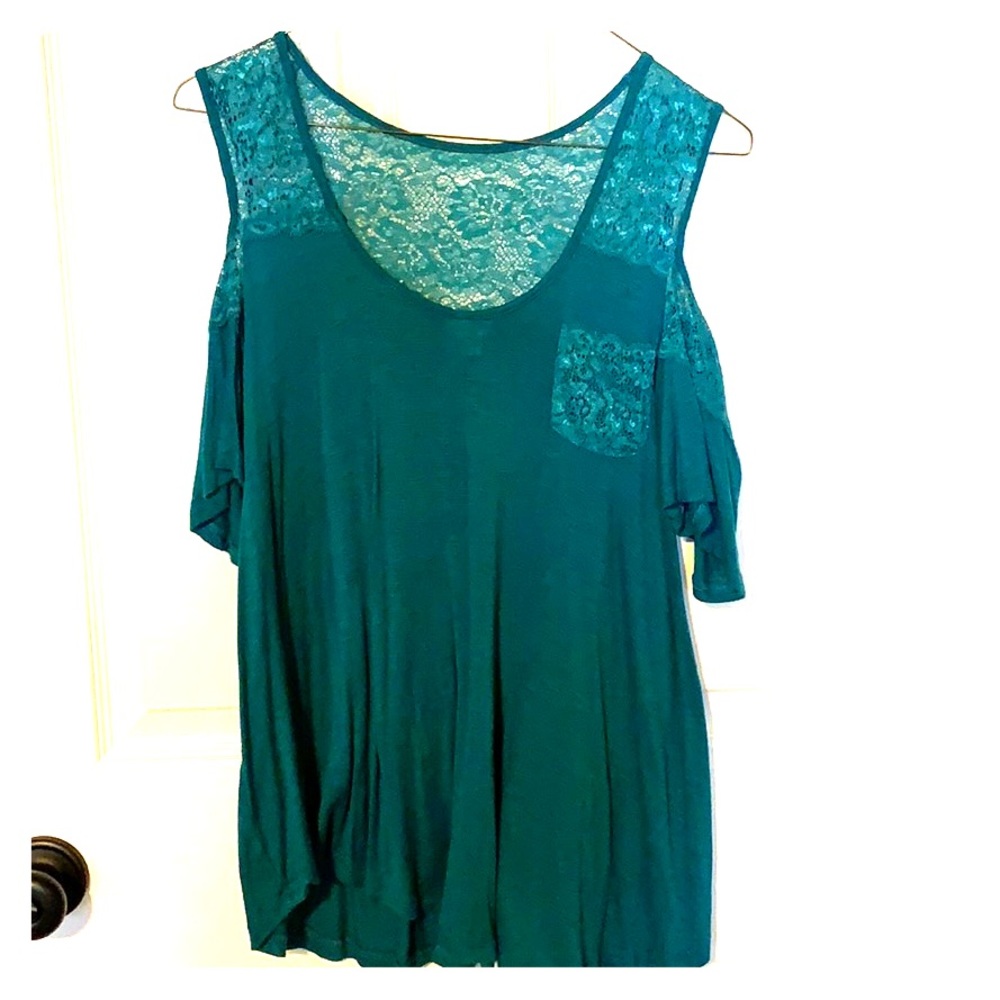 Blue/lace, off the shoulder top